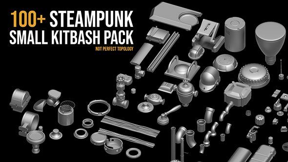 100+蒸汽朋克机械零件3D模型 100+ Steampunk Small Kitbash pack Vol.2