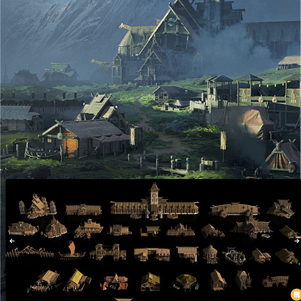 荣耀维京王国建筑景观小屋宴会厅商铺轮船3D模型-图片1