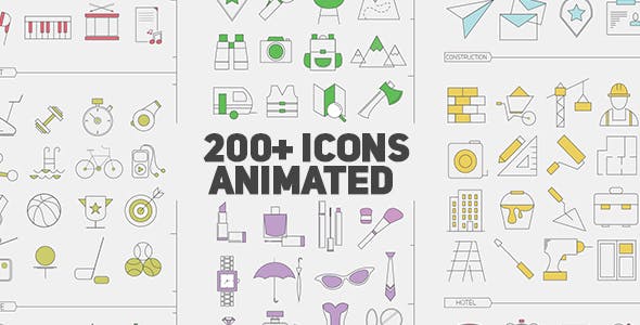 AE模板-200组线条图标动画 Icons Library