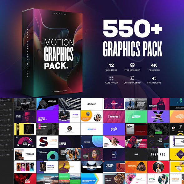 AE脚本-550+文字标题背景音效动态图形动画包