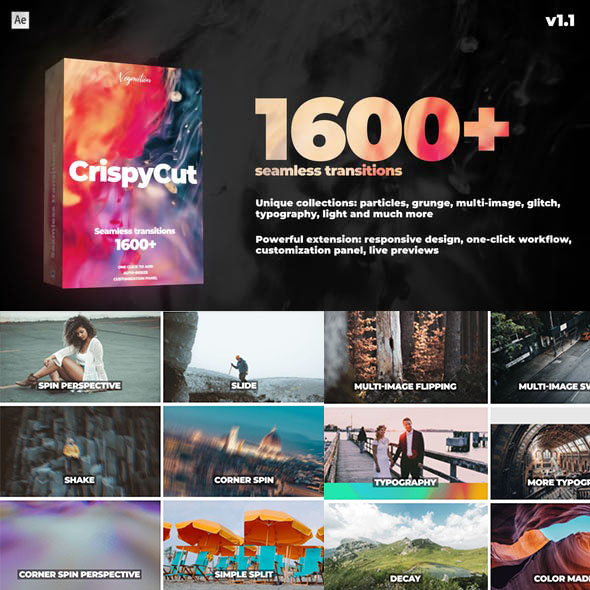 AE脚本-1600+相机推拿故障缩放无缝平滑拆分排版视频转场预设