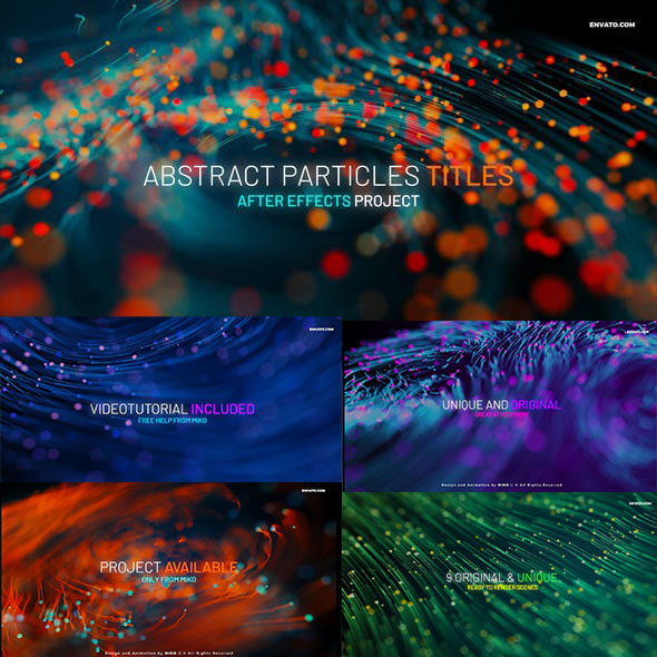 AE模板-9个独特场景唯美抽象粒子线条生长文字标题开场动画