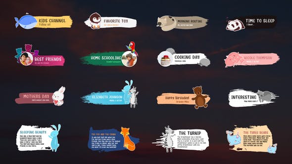 AE模板-4k多彩设计有趣卡通动物人名字幕动画条