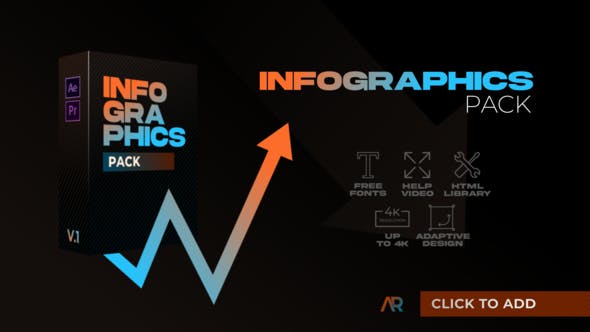 AE模板-24个数据统计分析波浪图条形图信息图表动画 Infographics Pack