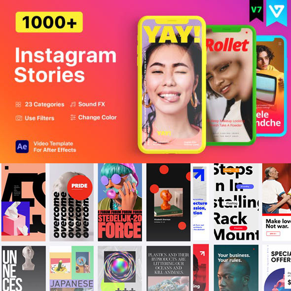 AE脚本-1000组INS竖屏短视频社交媒体时尚图片视频包装宣传动画V7