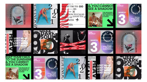 AE模板-8组社交媒体INS栏目包装标题排版动画