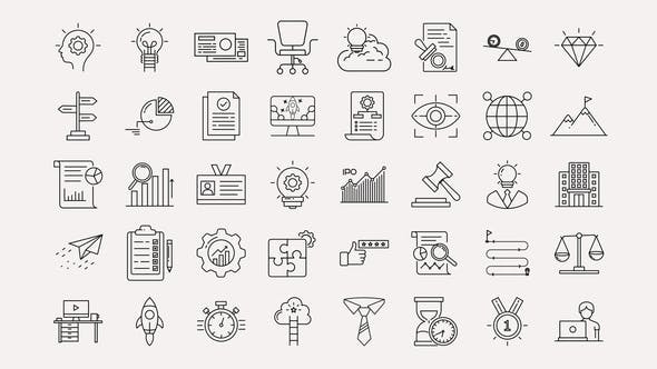 AE模板-40组线条风格业务图标动画 Business & Startup Line Icons