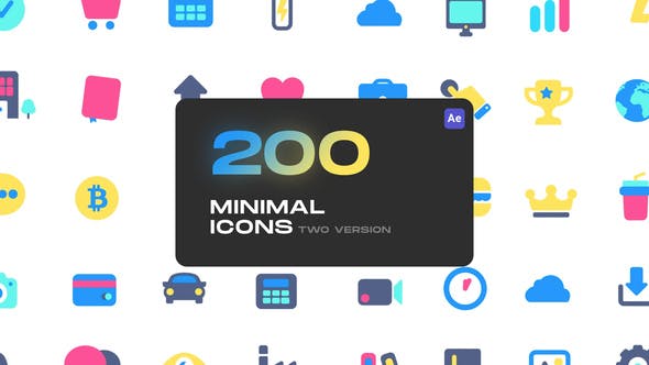 AE脚本-200个卡通彩色实用表情符号图标动画 Cute Minimal Icons