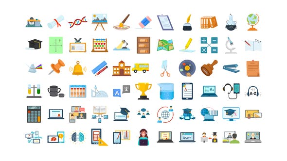 AE模板-100个教育和电子学习图标动画 100 Education & E-Learning Icons