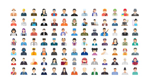 AE模板-100 个人类头像图标动画 100 Human Avatars Icons