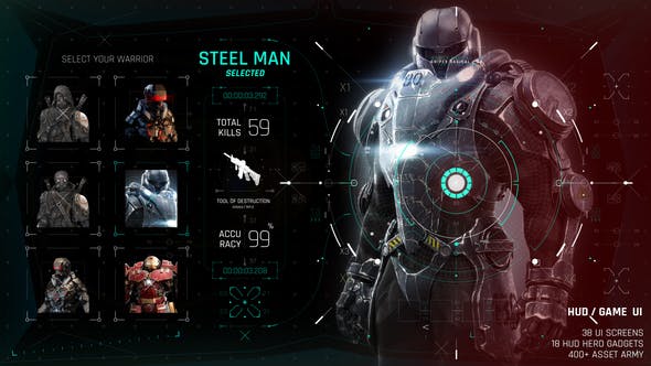 AE模板-400+科技感游戏UI用户界面HUD图形元素动画 HUD GAME UI