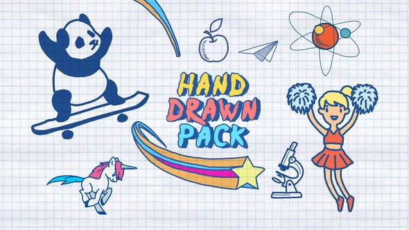 PR模板-卡通手绘元素图形开学返校动画 Back to School Hand Drawn Pack
