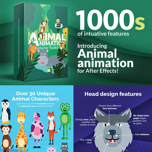 AE模板-卡通MG动画动物角色绑定动作预设工具包-图片1