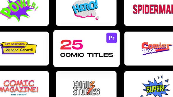 PR脚本-25种漫画标题动漫卡通贴纸气泡花字标题动画