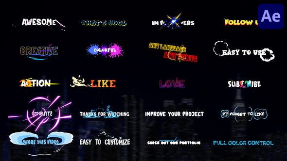 AE模板-4K多卡通彩色图形时尚文字标题动画 Stylish Titles