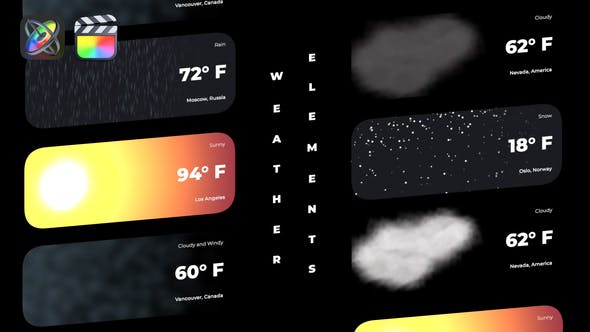 FCPX插件-6个很酷天气预报图标元素动画 Weather Elements
