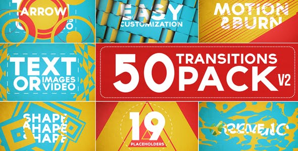 AE模板-50个彩色MG图形过渡开场标题动画 50 Transitions Pack with Opener