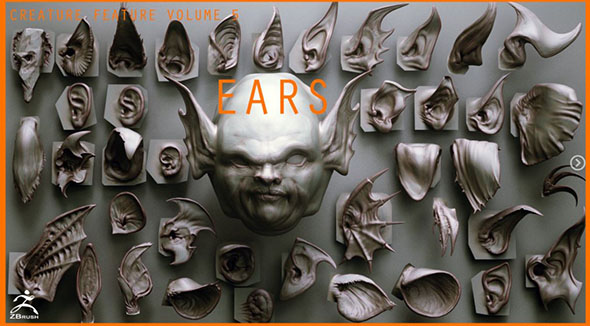ZBrush 40个概念生物耳朵雕刻笔刷预设 EARS – 40 个 ZBrush VDM