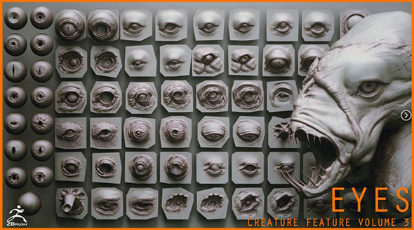 28个Zbrush VDM生物眼睛+15个眼球IMM画笔