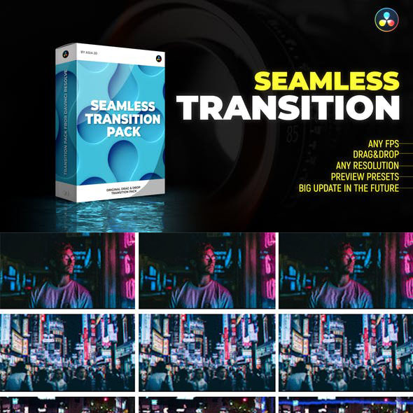 达芬奇模板-600+无缝过渡摄像机平移缩放故障旋转鱼眼效果视频转场预设