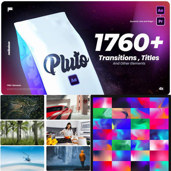 AE模板+PR预设-1760+视频转场文字标题排版字幕渐变背景动画