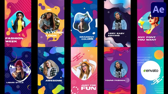 AE模板-4K竖屏网络媒体多彩液体图形图片视频宣传 Colorful Liquid Stories Slideshow