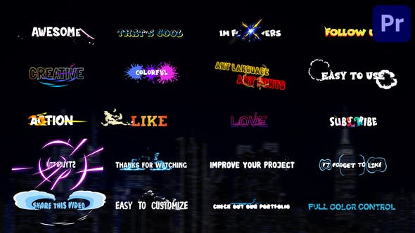 PR预设-20组4K时尚卡通流体图形彩色文字标题动画 Stylish Titles