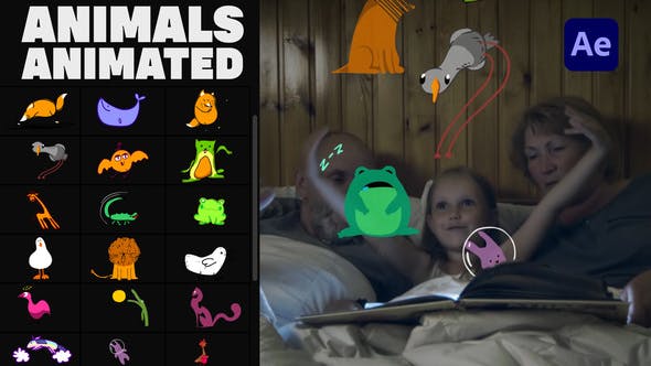 AE模板-卡通动物贴纸动画元素包 Animals Animated Stickers Pack