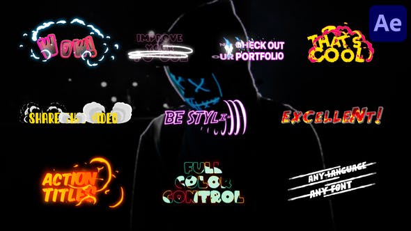 AE模板-多彩卡通火焰流体图形文字标题动画 Action Titles