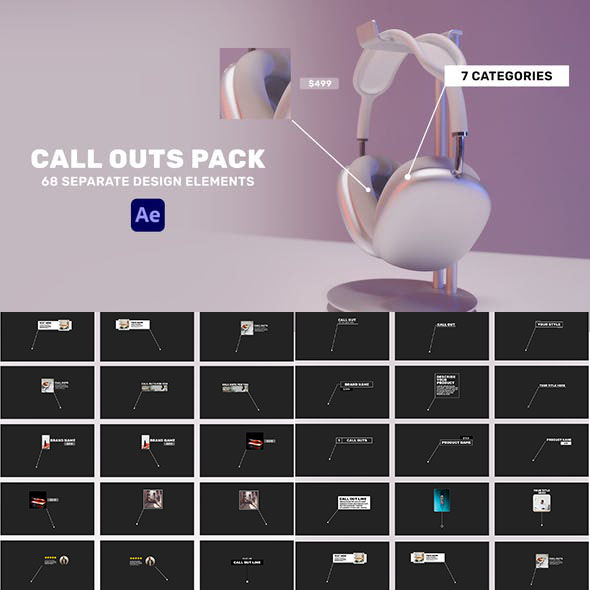 AE模板-68个指示线呼出局部放大文字标题标注动画 Design Call Outs Pack