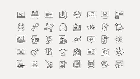 AE模板-40组线条网络互联网图表线图标动画 Digital Marketing Line Icons