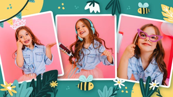 AE模板-生日快乐卡通儿童照片相册片头 Happy Birthday Kayla