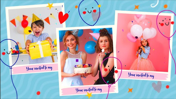AE模板-生日快乐幻灯片可爱卡通儿童照片相册片头 Happy Birthday Slideshow 2