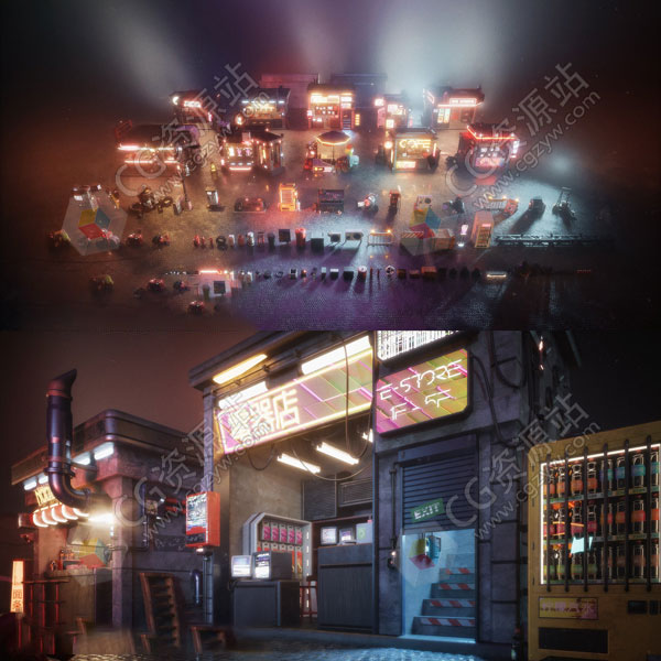 未来科幻赛博朋克商店楼房建筑3D模型-图片1