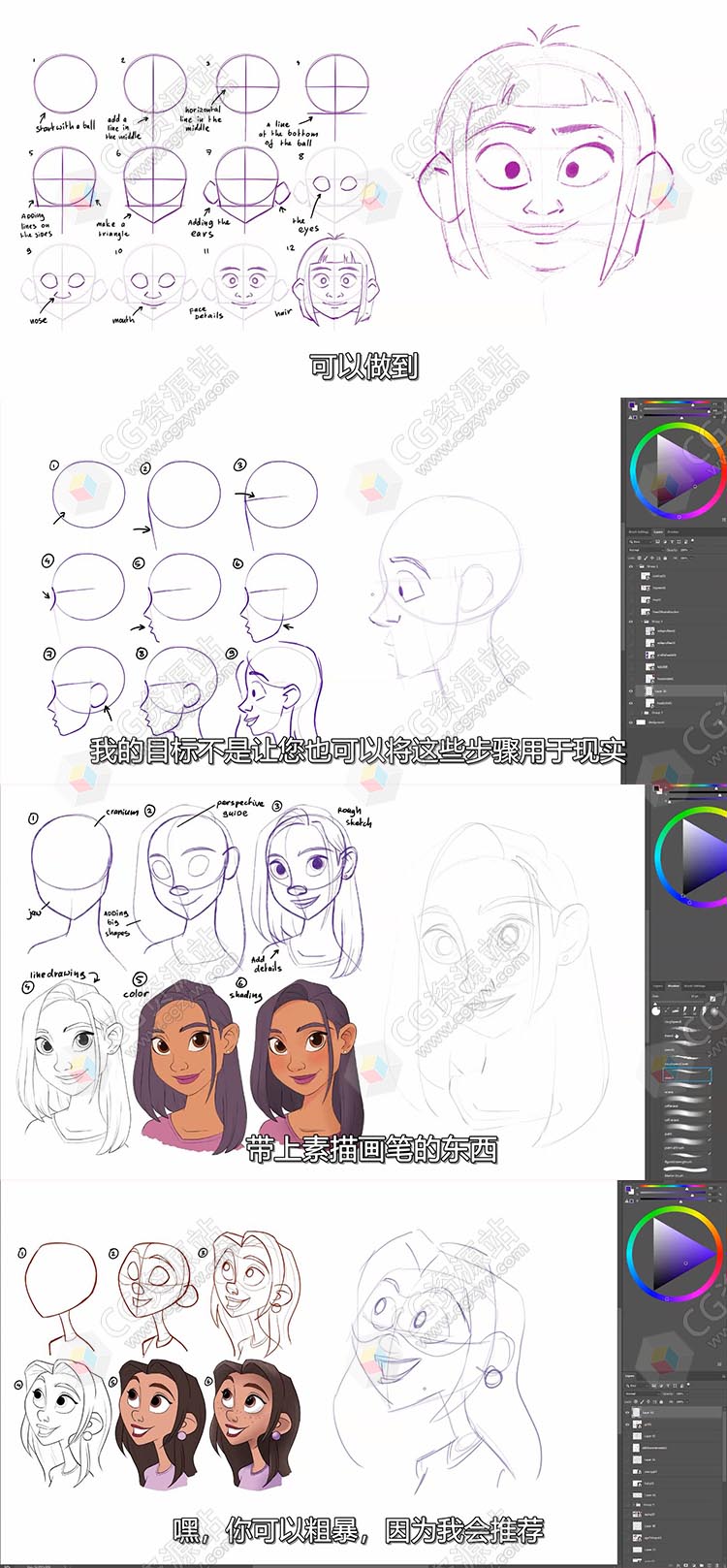 头像绘画电子书PDF和PS视频教程+中英文字幕-图片2