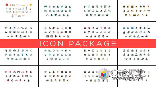 AE模板-328个建筑商业教育能源金融扁平化图标动画 Icon Package