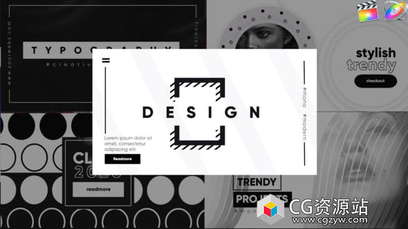 FCPX插件-5组时尚文本标题排版视频片头 Monochrome Typography