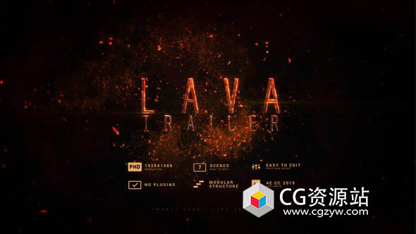 AE模板-大气火焰粒子冲击熔岩文字标题宣传片头 Impact Lava Fire Trailer