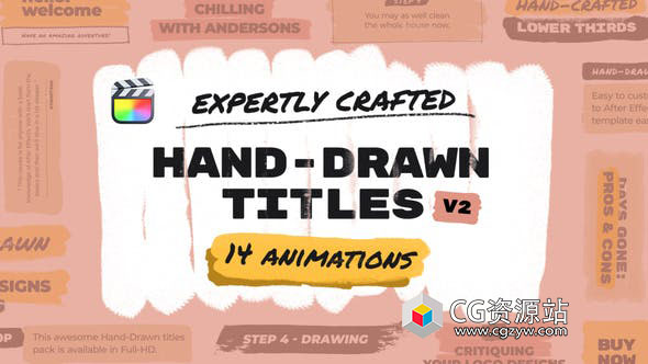 FCPX插件-14个手绘笔刷文字标题动画 Hand Drawn Brush Titles