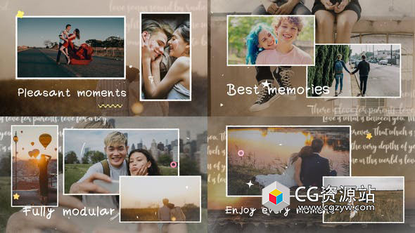 FCPX模板-可爱卡通图形漏光回忆照片相册视频片头 Happy Moments Slideshow