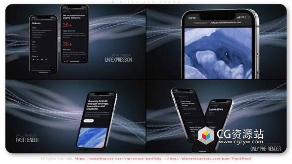 AE模板-点线抽线背景iphone手机APP宣传片头 Digital App Promo