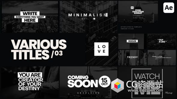 AE模板-12种文字标题排版出入动画预设 Various Titles 03