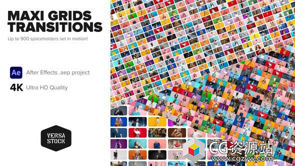 AE模板-4K大量照片墙转场展示片头 Maxi Grid Transitions Video Wall 4K
