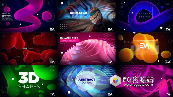 AE模板-三维鲜艳色彩图形背景文字标题排版动画 3D Animated Backgrounds