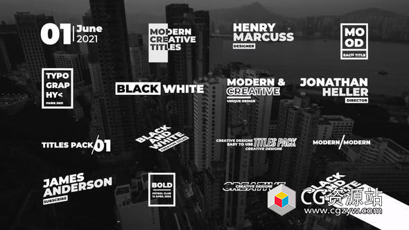 AE模板-16个现代文字标题排版动画 Modern Titles