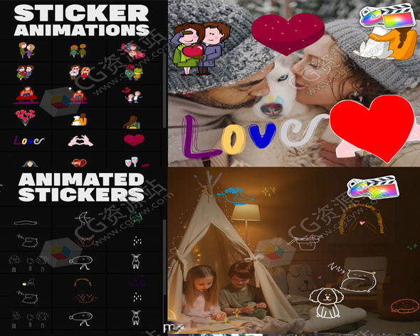 FCPX插件-332组12套手绘卡通可爱图标贴纸MG动画预设-图片1