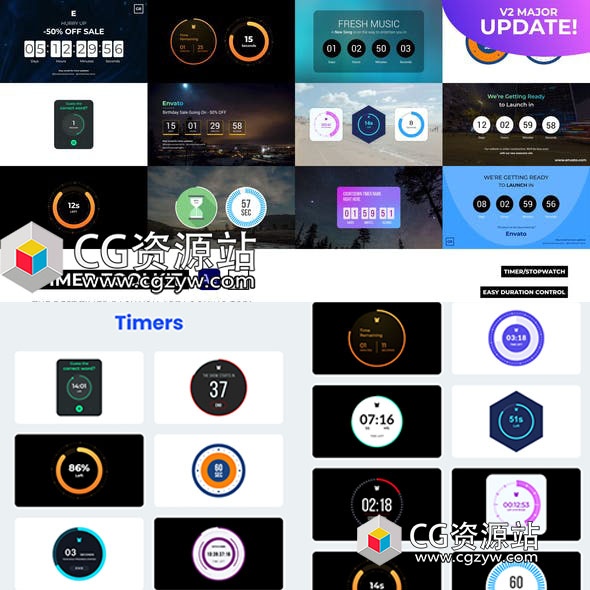 AE模板-4K时间倒计时数字字幕播放动画元素工具包