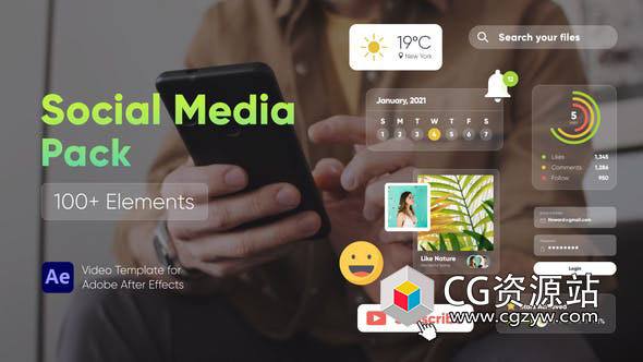 AE+PR模板-100多种时尚网络视频社交媒体元素 Social Media Pack