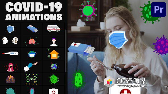 PR预设-30组卡通病毒医学医疗宣传贴纸动画