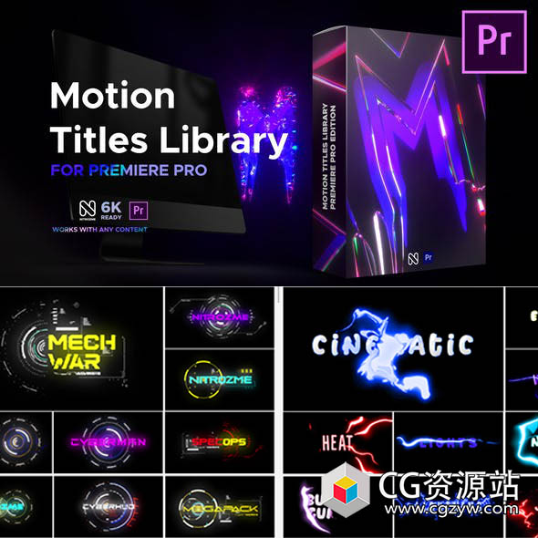 PR模板-192组科技感多彩故障复古霓虹标题字幕动画预设